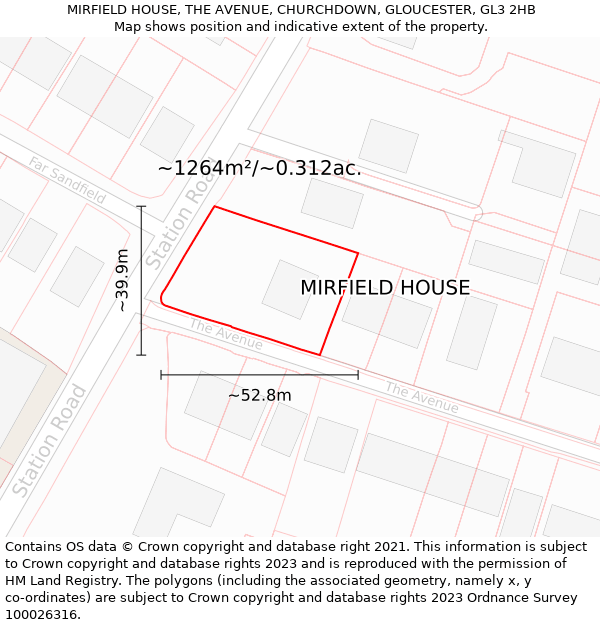 MIRFIELD HOUSE, THE AVENUE, CHURCHDOWN, GLOUCESTER, GL3 2HB: Plot and title map