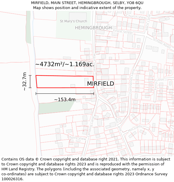 MIRFIELD, MAIN STREET, HEMINGBROUGH, SELBY, YO8 6QU: Plot and title map