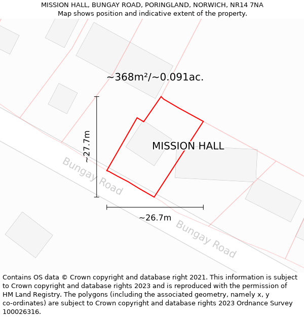 MISSION HALL, BUNGAY ROAD, PORINGLAND, NORWICH, NR14 7NA: Plot and title map