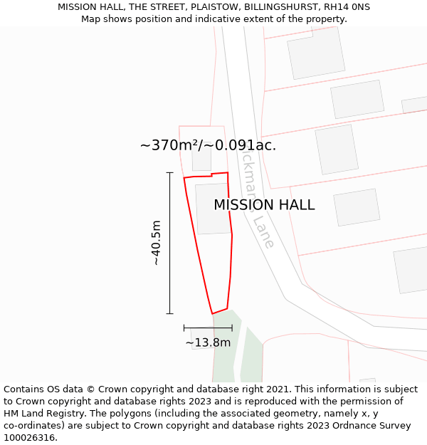 MISSION HALL, THE STREET, PLAISTOW, BILLINGSHURST, RH14 0NS: Plot and title map