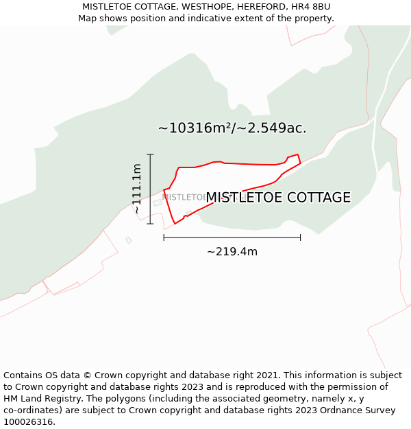 MISTLETOE COTTAGE, WESTHOPE, HEREFORD, HR4 8BU: Plot and title map