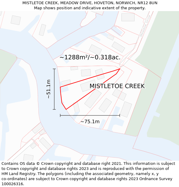 MISTLETOE CREEK, MEADOW DRIVE, HOVETON, NORWICH, NR12 8UN: Plot and title map