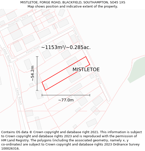 MISTLETOE, FORGE ROAD, BLACKFIELD, SOUTHAMPTON, SO45 1XS: Plot and title map