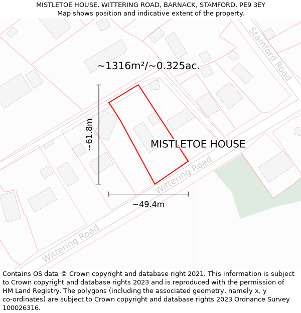 MISTLETOE HOUSE, WITTERING ROAD, BARNACK, STAMFORD, PE9 3EY: Plot and title map