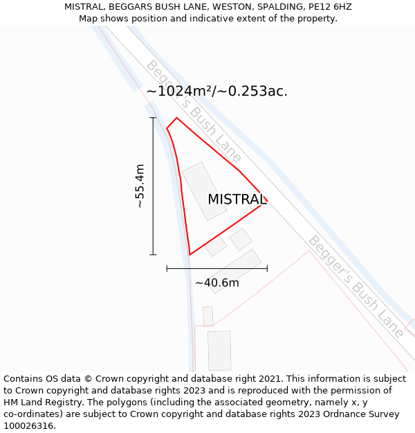 MISTRAL, BEGGARS BUSH LANE, WESTON, SPALDING, PE12 6HZ: Plot and title map