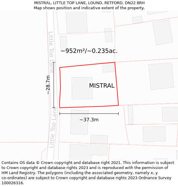 MISTRAL, LITTLE TOP LANE, LOUND, RETFORD, DN22 8RH: Plot and title map