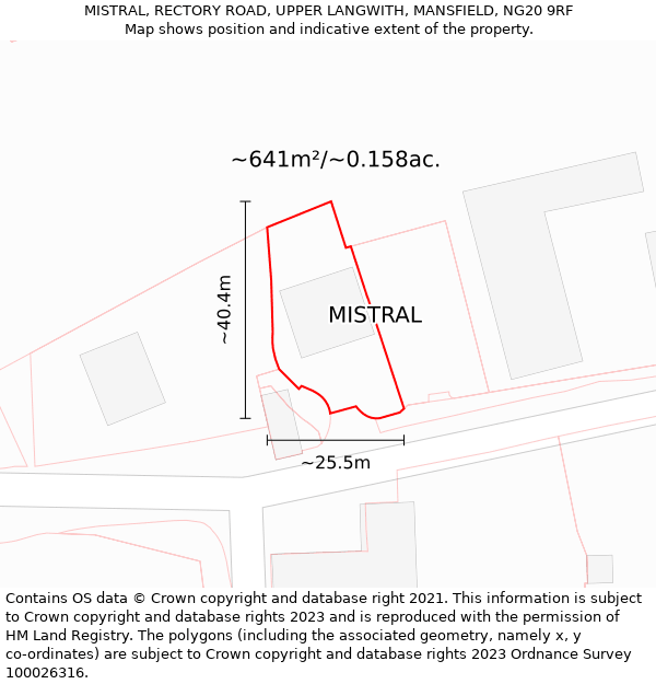 MISTRAL, RECTORY ROAD, UPPER LANGWITH, MANSFIELD, NG20 9RF: Plot and title map