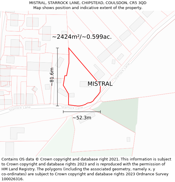 MISTRAL, STARROCK LANE, CHIPSTEAD, COULSDON, CR5 3QD: Plot and title map