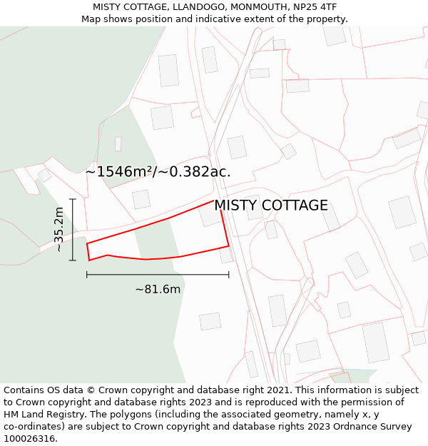 MISTY COTTAGE, LLANDOGO, MONMOUTH, NP25 4TF: Plot and title map