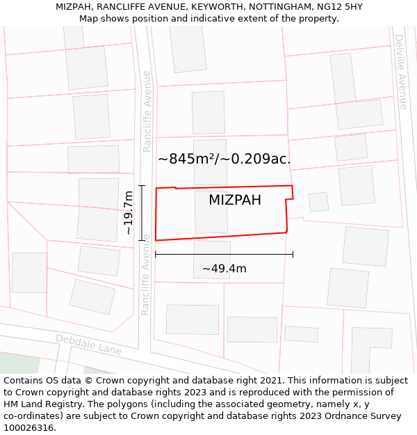 MIZPAH, RANCLIFFE AVENUE, KEYWORTH, NOTTINGHAM, NG12 5HY: Plot and title map