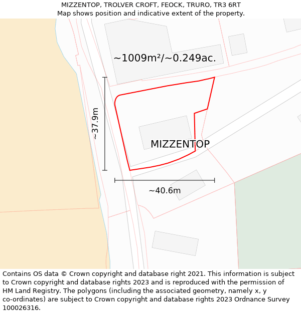 MIZZENTOP, TROLVER CROFT, FEOCK, TRURO, TR3 6RT: Plot and title map