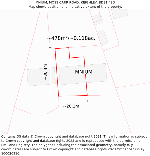 MNIUM, MOSS CARR ROAD, KEIGHLEY, BD21 4SD: Plot and title map