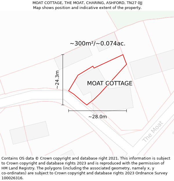 MOAT COTTAGE, THE MOAT, CHARING, ASHFORD, TN27 0JJ: Plot and title map