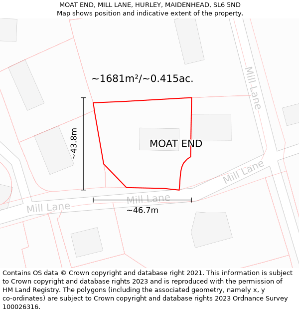 MOAT END, MILL LANE, HURLEY, MAIDENHEAD, SL6 5ND: Plot and title map