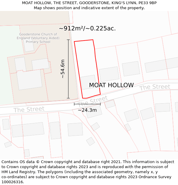 MOAT HOLLOW, THE STREET, GOODERSTONE, KING'S LYNN, PE33 9BP: Plot and title map