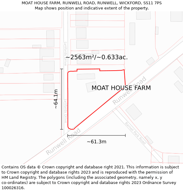 MOAT HOUSE FARM, RUNWELL ROAD, RUNWELL, WICKFORD, SS11 7PS: Plot and title map