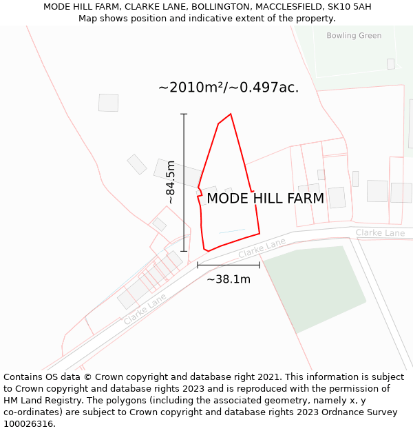 MODE HILL FARM, CLARKE LANE, BOLLINGTON, MACCLESFIELD, SK10 5AH: Plot and title map