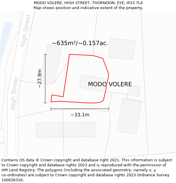 MODO VOLERE, HIGH STREET, THORNDON, EYE, IP23 7LX: Plot and title map