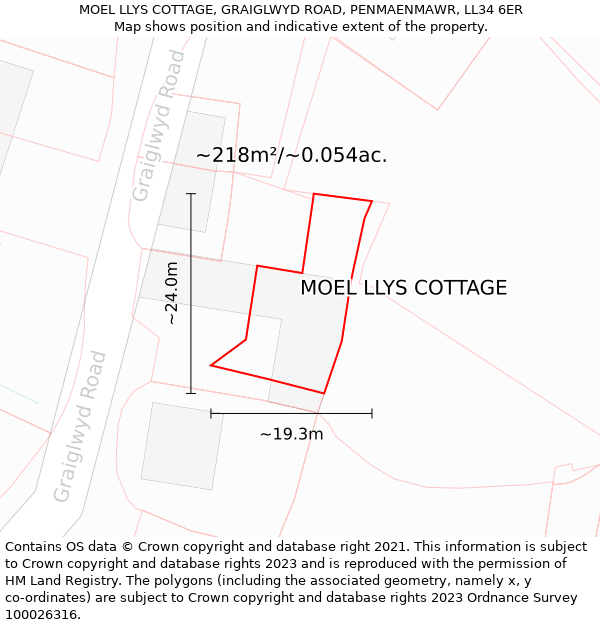 MOEL LLYS COTTAGE, GRAIGLWYD ROAD, PENMAENMAWR, LL34 6ER: Plot and title map