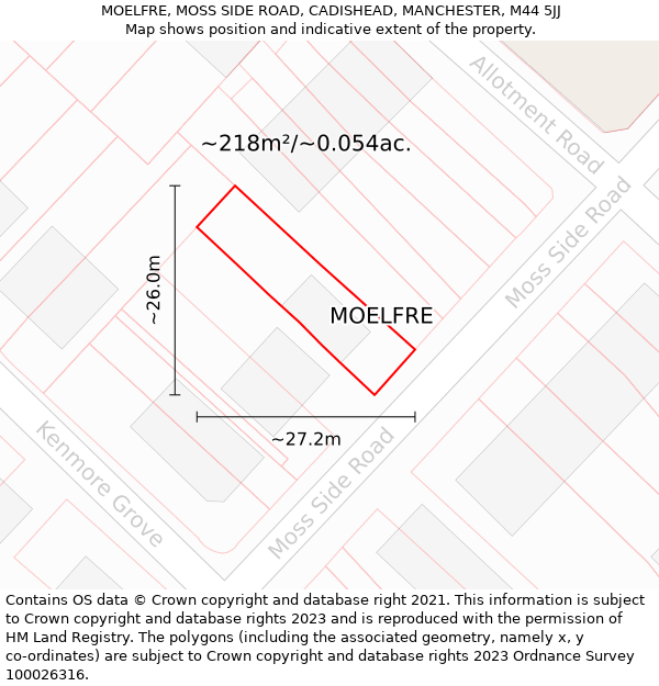 MOELFRE, MOSS SIDE ROAD, CADISHEAD, MANCHESTER, M44 5JJ: Plot and title map