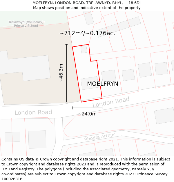 MOELFRYN, LONDON ROAD, TRELAWNYD, RHYL, LL18 6DL: Plot and title map