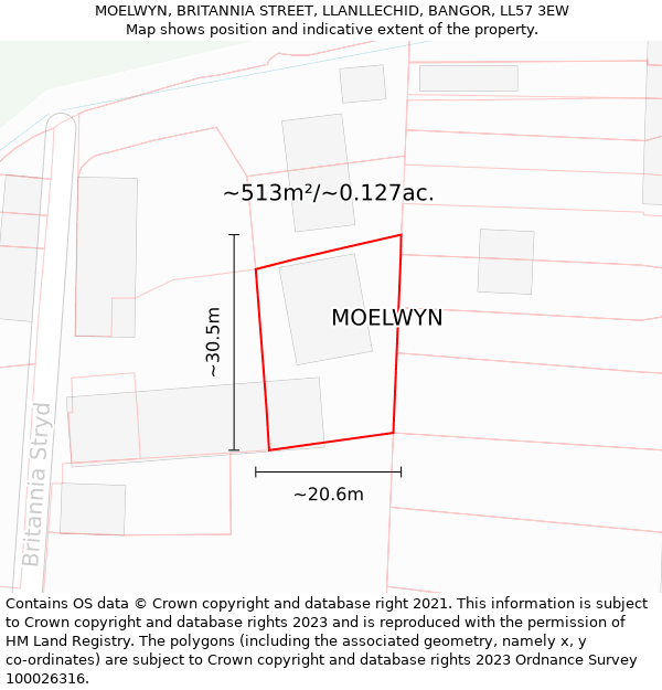 MOELWYN, BRITANNIA STREET, LLANLLECHID, BANGOR, LL57 3EW: Plot and title map