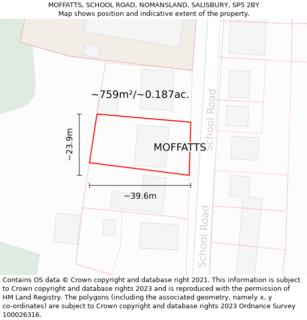 MOFFATTS, SCHOOL ROAD, NOMANSLAND, SALISBURY, SP5 2BY: Plot and title map