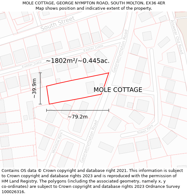 MOLE COTTAGE, GEORGE NYMPTON ROAD, SOUTH MOLTON, EX36 4ER: Plot and title map
