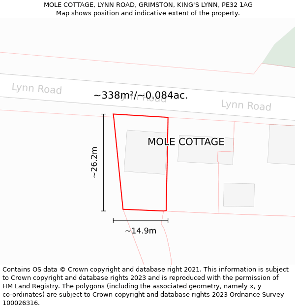 MOLE COTTAGE, LYNN ROAD, GRIMSTON, KING'S LYNN, PE32 1AG: Plot and title map