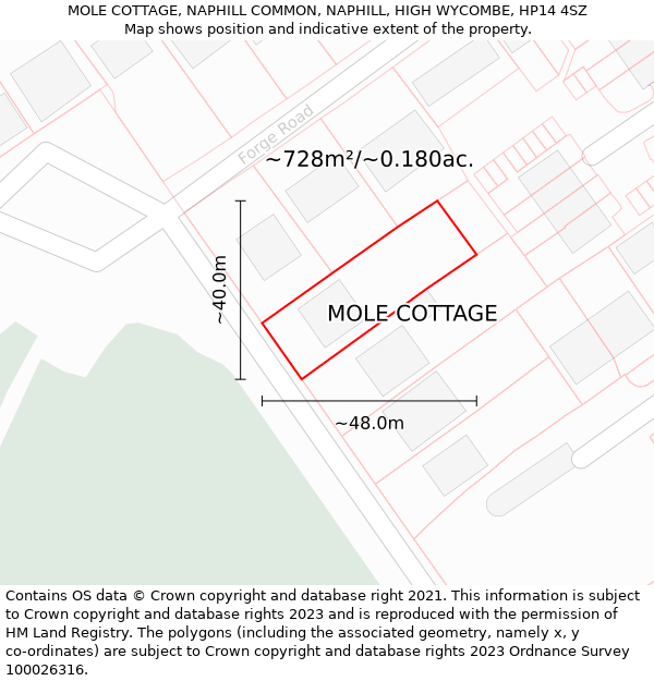 MOLE COTTAGE, NAPHILL COMMON, NAPHILL, HIGH WYCOMBE, HP14 4SZ: Plot and title map