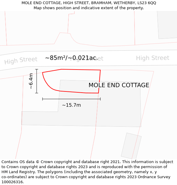 MOLE END COTTAGE, HIGH STREET, BRAMHAM, WETHERBY, LS23 6QQ: Plot and title map