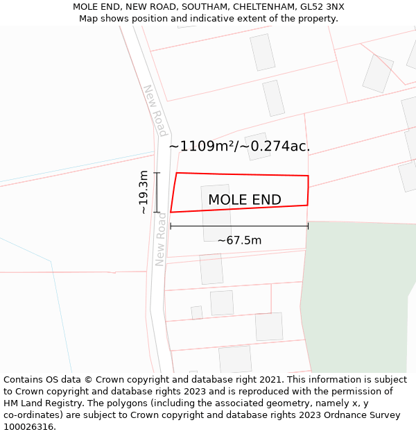 MOLE END, NEW ROAD, SOUTHAM, CHELTENHAM, GL52 3NX: Plot and title map