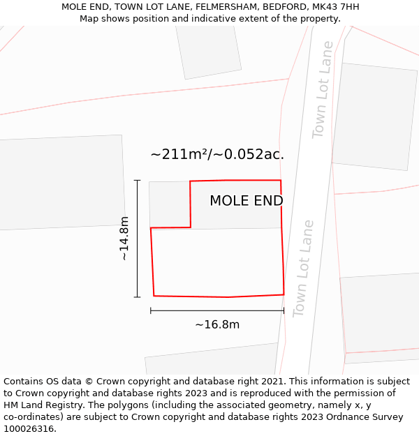 MOLE END, TOWN LOT LANE, FELMERSHAM, BEDFORD, MK43 7HH: Plot and title map