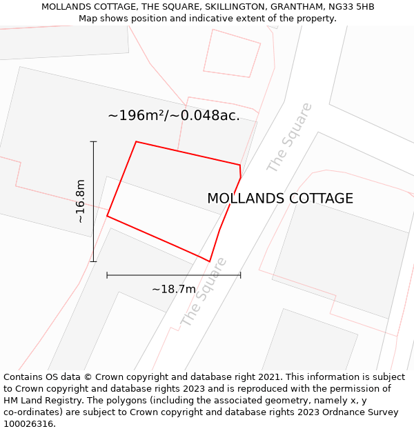 MOLLANDS COTTAGE, THE SQUARE, SKILLINGTON, GRANTHAM, NG33 5HB: Plot and title map