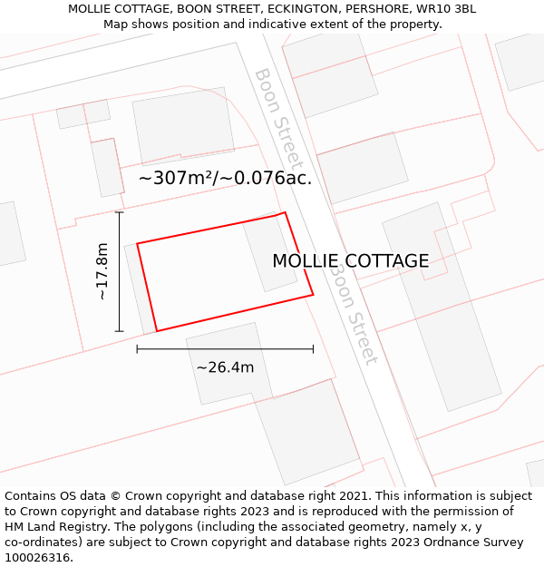 MOLLIE COTTAGE, BOON STREET, ECKINGTON, PERSHORE, WR10 3BL: Plot and title map