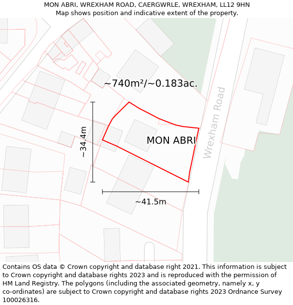 MON ABRI, WREXHAM ROAD, CAERGWRLE, WREXHAM, LL12 9HN: Plot and title map