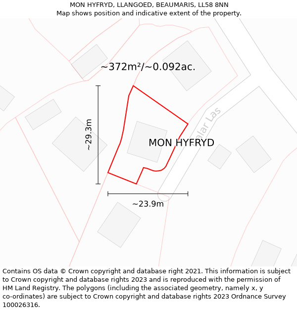 MON HYFRYD, LLANGOED, BEAUMARIS, LL58 8NN: Plot and title map