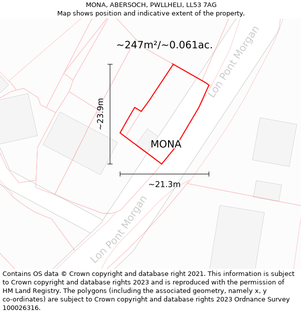 MONA, ABERSOCH, PWLLHELI, LL53 7AG: Plot and title map