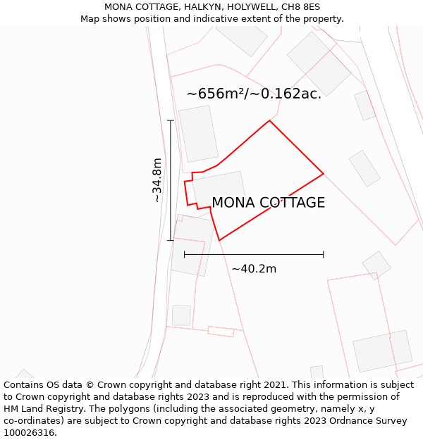 MONA COTTAGE, HALKYN, HOLYWELL, CH8 8ES: Plot and title map