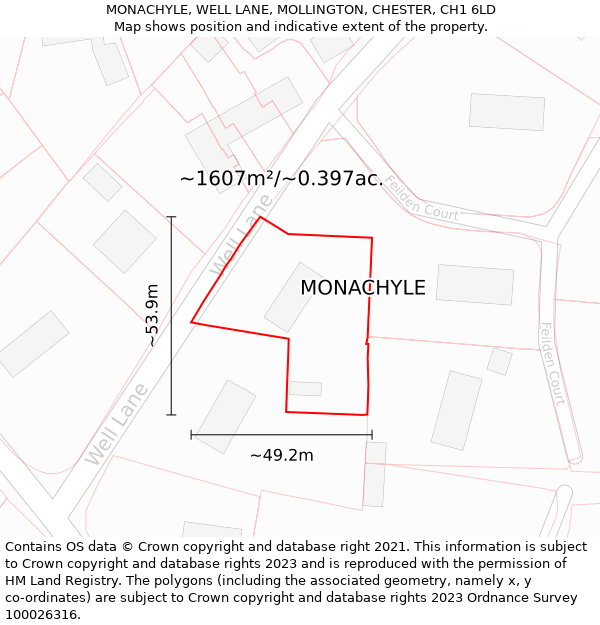 MONACHYLE, WELL LANE, MOLLINGTON, CHESTER, CH1 6LD: Plot and title map