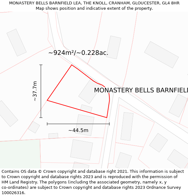 MONASTERY BELLS BARNFIELD LEA, THE KNOLL, CRANHAM, GLOUCESTER, GL4 8HR: Plot and title map