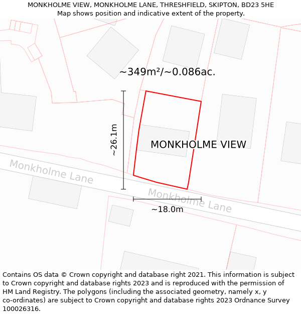 MONKHOLME VIEW, MONKHOLME LANE, THRESHFIELD, SKIPTON, BD23 5HE: Plot and title map