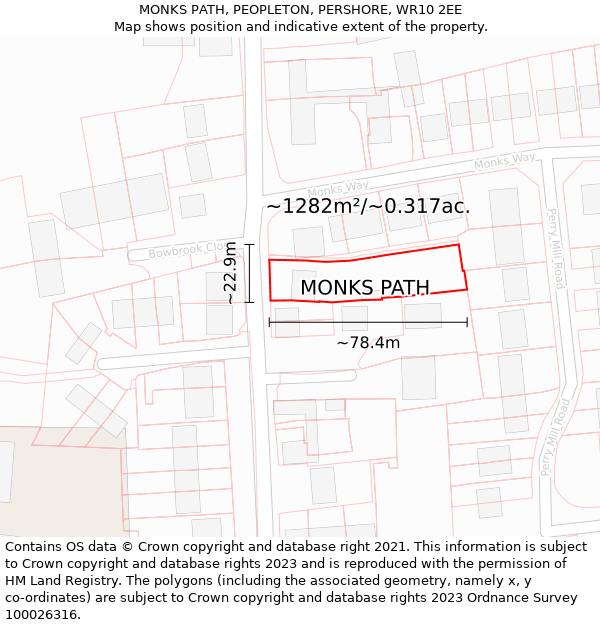 MONKS PATH, PEOPLETON, PERSHORE, WR10 2EE: Plot and title map