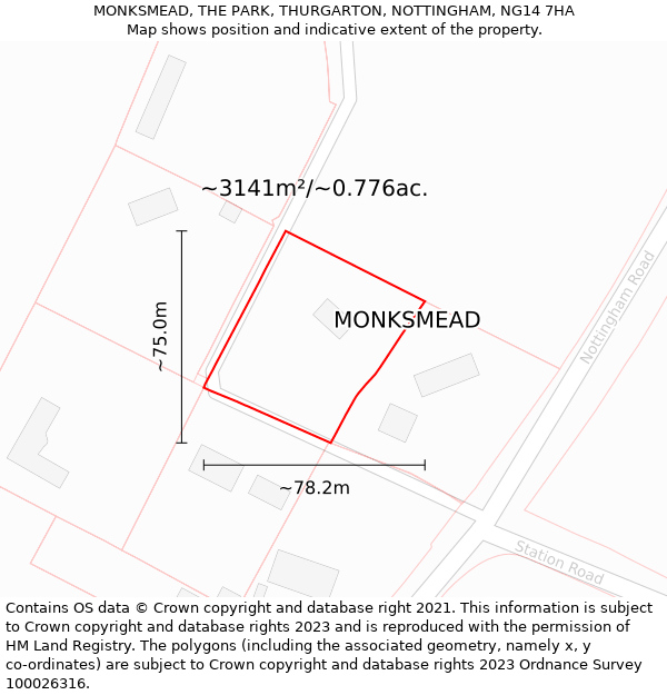 MONKSMEAD, THE PARK, THURGARTON, NOTTINGHAM, NG14 7HA: Plot and title map