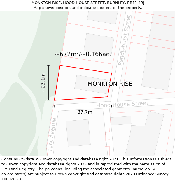 MONKTON RISE, HOOD HOUSE STREET, BURNLEY, BB11 4RJ: Plot and title map