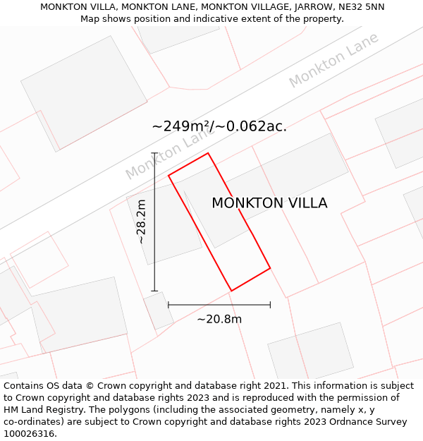 MONKTON VILLA, MONKTON LANE, MONKTON VILLAGE, JARROW, NE32 5NN: Plot and title map