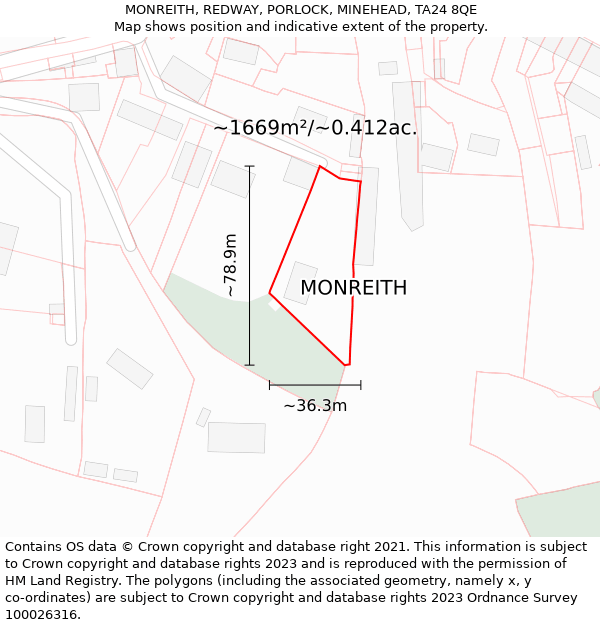 MONREITH, REDWAY, PORLOCK, MINEHEAD, TA24 8QE: Plot and title map