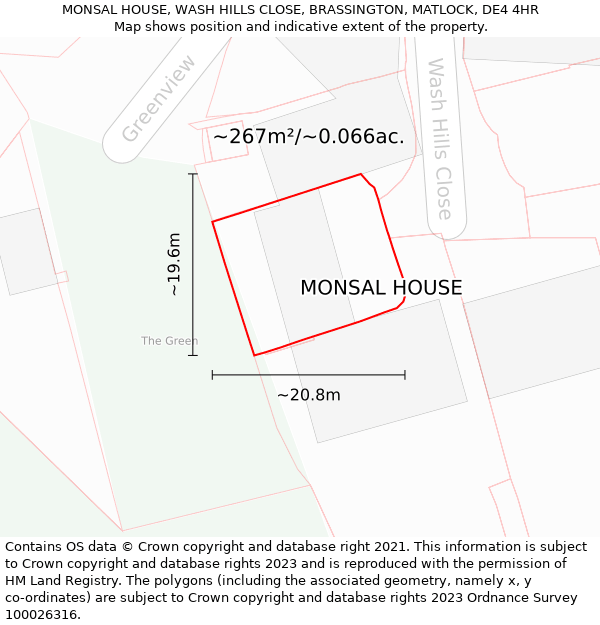 MONSAL HOUSE, WASH HILLS CLOSE, BRASSINGTON, MATLOCK, DE4 4HR: Plot and title map