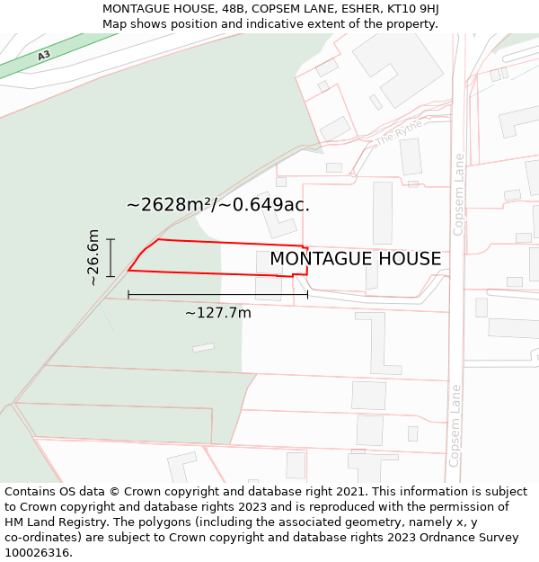 MONTAGUE HOUSE, 48B, COPSEM LANE, ESHER, KT10 9HJ: Plot and title map