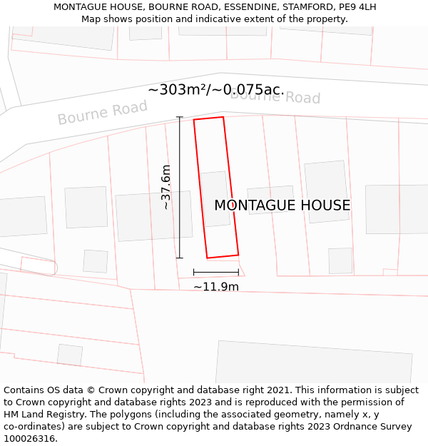 MONTAGUE HOUSE, BOURNE ROAD, ESSENDINE, STAMFORD, PE9 4LH: Plot and title map